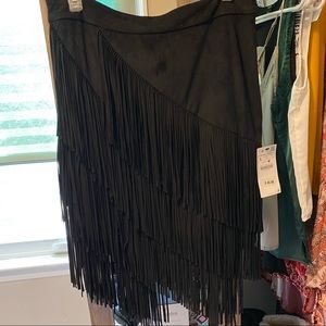 NWT Zara fringe faux suede skirt